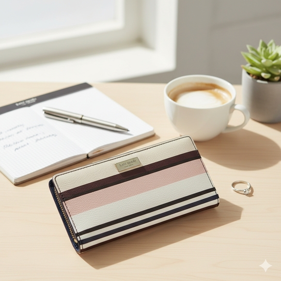 Kate Spade Berber Stripe Stacy Bifold Wallet Pink Multi